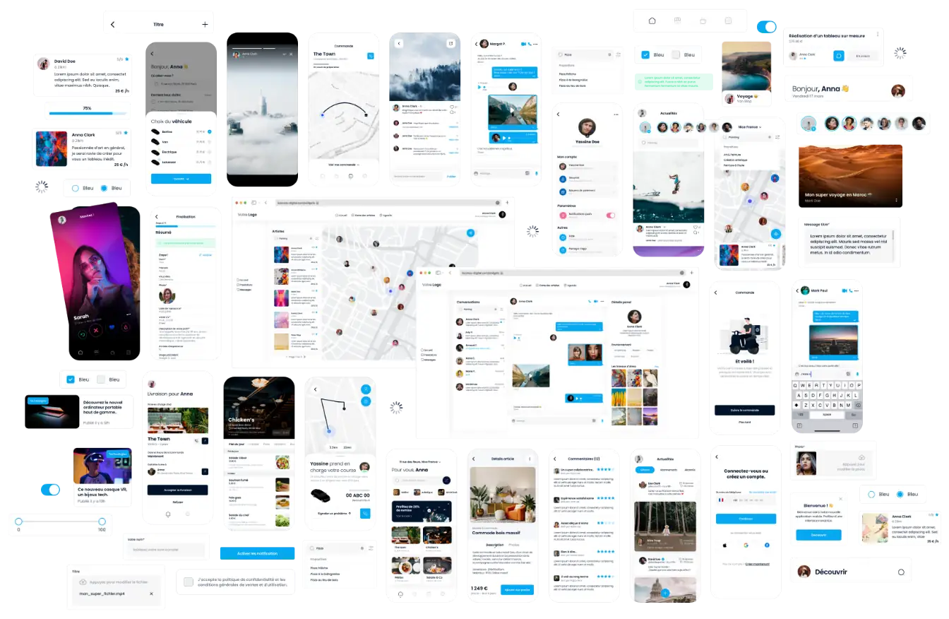 Mockups des modules de code servant au développement d'applications mobiles et web chez Kosmos Digital
